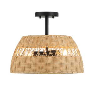 Luci a soffitto in stile fattoria con finitura in metallo nero con luci a doppio filo Semi in Rattan - Product Image 3