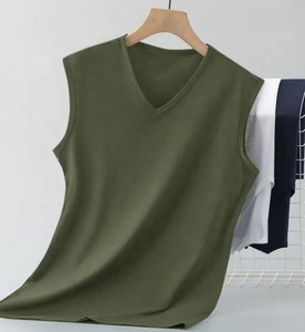 Camisetas sin Mangas para Hombre con Cuello Redondo, Diseño 100% Algodón, Tejido Liso Teñido, Transpirable e Informal - Product Image 2