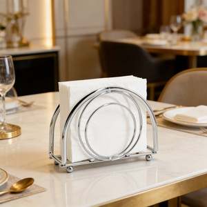 Support moderne pour porte-serviettes en métal argenté, 13x4x9cm, décoration de table en demi-cercle - Product Image 4
