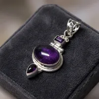 Pendentif en argent sterling 925 avec trois pierres d'améthyste magiques violettes, bijoux faits à la main les plus vendus