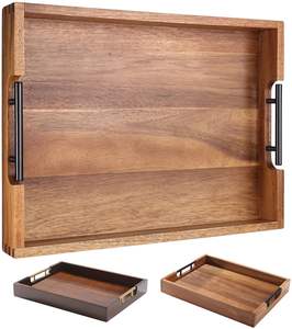 Plateau de service en bois massif fait à la main, plateau de petit-déjeuner avec poignées latérales pour café, thé, collations, décoration de table à manger - Product Image 4