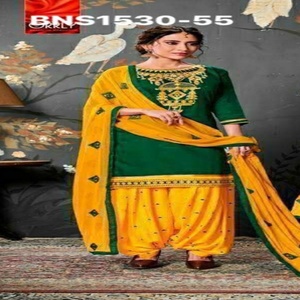 Conjunto de traje-salwar de algodón sedoso con acabado de alta calidad y bordado multihilo, semisellado, de proveedor de Surat para moda femenina. - Product Image 1