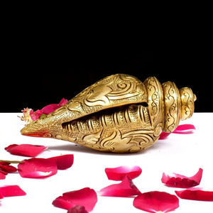 Conque Ganesha en laiton sculptée à la main, polie, objet religieux décoratif pour temple et maison, vente en gros depuis l'Inde - Product Image 4