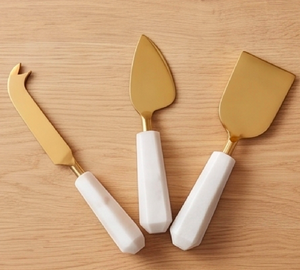 Ensemble de trancheurs à fromage en acier inoxydable avec élégantes poignées en marbre blanc, durables, tranchants, parfaits pour les restaurants, les mariages et les dîners - Product Image 1