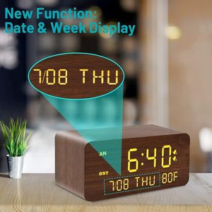 Sveglia Digitale in Legno con Luminosità Regolabile, Ricarica Wireless, Modalità Giorno/Lunghilata, Orologio da Tavolo Intelligente - Product Image 2