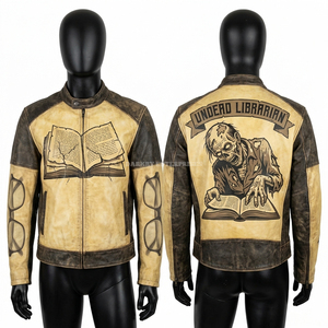 Swamp Creature <b>Racing</b> Leather <b>Jacket</b> Men Distressed Green Forest Zombie Graphic Biker Coat Muddy Texture Streetwear Moto Apparel - Product Image 6