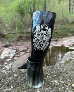 Taza de Café y Jarra de Cuerno Natural Hecha a Mano |   Vasos Rústicos de Cuerno de Búfalo para Cerveza, Bebidas, Fiestas y Decoración del Hogar - Product Image 1