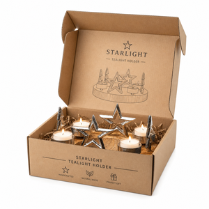 Handcrafted Metal <b>Star</b> Tea <b>Light</b> Candle Holder with Wooden Base, Rustic Home Decor Centerpiece for Christmas Tabletop Decoration - Product Image 5