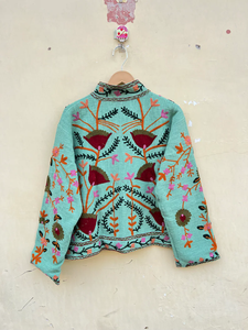 Handmade 100% Cotton Velvet Suzani Kimono Jacket | Autumn <b>Winter</b> <b>Quilted</b> Breathable Eco-Friendly Boho Design Embroidery Covered - Product Image 4