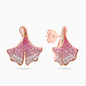 Boucles d'oreilles plaquées or rose avec diamants roses et blancs, design feuille de Ginkgo, pour femmes, bijoux de luxe pour soirée - Product Image 2