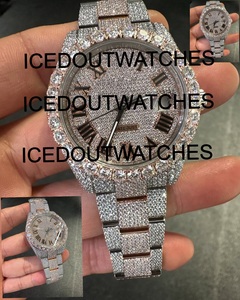 Ensemble de montres de luxe en acier inoxydable avec verre et moissanite VVS, style hip-hop glacé - Product Image 2
