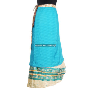 Jupe longue en soie pour filles, style sari, de Dubaï, 2 couches, réversible, en soie magique, imprimée, à enrouler - Product Image 5