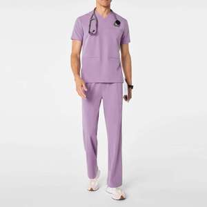 Tenues d'infirmière unisexes à col en V avec poches, vente en gros, manches courtes, en polyester/coton tissé, pour hôpital - Product Image 1