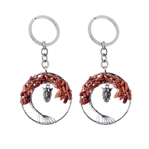 Llavero de cristal de alta calidad, árbol de la vida de piedra de oro roja, llavero de piedra natural de búho, regalos para mujeres - Product Image 3
