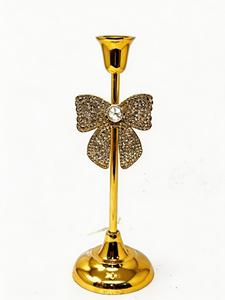 Elegant Gold Aluminum Candlestick <b>Holder</b> with Sparkling Crystal <b>Bow</b> Accent Modern Taper Candle Stand Wedding and Home Table De - Product Image 4