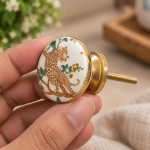 SHUBHAM Handcrafted <b>Ceramic</b> Cabinet <b>Knob</b> with Leopard Floral Design Decorative Round <b>Drawer</b> Pull Handle for Furniture - Product Image 1