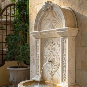Fuente de Agua para Exteriores de Mármol Blanco Tallada a Mano, Moderna, Ecológica y Duradera, HAYAT INDUSTRIES N/A - Product Image 1