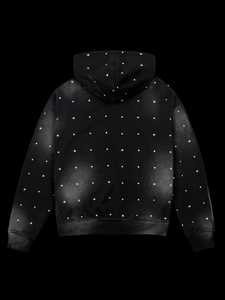 Sweat-shirt à capuche noir pour homme, motif à pois en strass, coupe classique, vêtements décontractés d'hiver, sweat-shirt en molleton français tricoté - Product Image 2