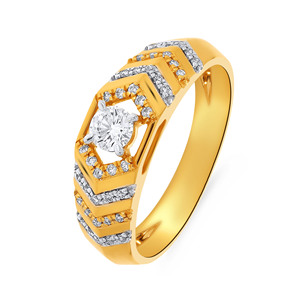 Anillo Solitario para Hombre con Diseño de Flechas, Anillo Solitario de Oro Amarillo Premium para Hombre con Piedra Redonda Brillante de Circonia Cúbica - Product Image 1