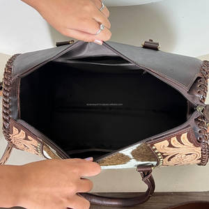 Wholesale New Arrival Genuine <b>Tooled</b> Cowhide <b>Leather</b> Speedy Bag for Women's Floral Carved Western Handbag Crossbody Satchel Bags - Product Image 6