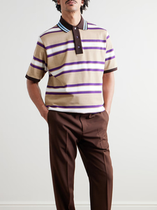 Polo en maille fine rayée pour homme, col contrastant, poignets côtelés, coupe décontractée, idéal pour le golf, vente en gros - Product Image 2