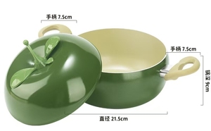 Poêle à frire en céramique antiadhésive en forme de pomme verte avec couvercle, diamètre 20 cm, ensemble d'ustensiles de cuisine originaux - Product Image 3