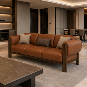 Luxury Leather 3 Seater <b>Sofa</b> Solid Teak <b>Wood</b> <b>Frame</b> <b>for</b> Hotel Villa Apartment Hospitality Furniture - Product Image 5