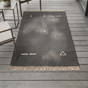 Alfombra de Lana Anudada a Mano de Primera Calidad en Gris Carbón, Diseño Minimalista Abstracto Moderno, con Flecos y Borlas - Product Image 5