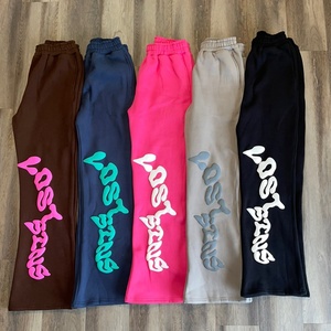 Pantalones de chándal de lana de peso pesado de invierno para hombre al por mayor de fabricante, pantalones colorblock de alta calidad OEM, pantalones de chándal con estampado abullonado personalizado - Product Image 1