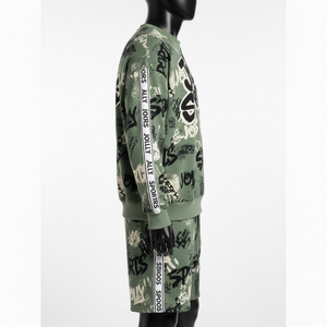 Ensemble sweat-shirt et short en molleton de coton mélangé premium 320 GSM pour homme, imprimé graphique olive, logo personnalisé - Product Image 3