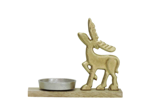 Figurine de renne moderne en métal doré avec porte-bougie argenté sur base en bois, décoration de Noël durable - Product Image 5