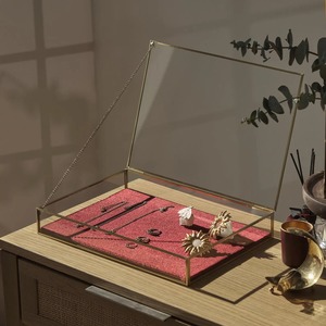 Stunning Brass Glass Jewelry Organizer with Lacquer Finish Transforming <b>Treasured</b> Accessories Into a Luxurious Display Elegance - Product Image 2