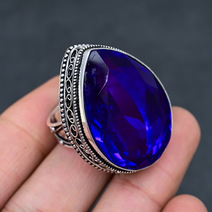 Anillo de Tanzanita Azul Facetada, Hermoso y Popular, Hecho a Mano, Chapado en Plata de Ley 925, Estilo Pera, Joyería Vintage de Primera Calidad - Product Image 2
