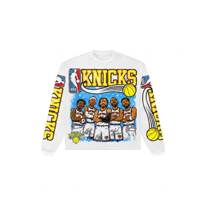 Camiseta de manga larga con estampado del equipo Knicks para hombre, informal, con cuello redondo, de algodón, corte regular, color blanco - Product Image 2