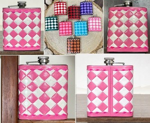 Nouvelle gourde vintage 2026 en cuir de vachette véritable à carreaux, porte-vin de poche en acier inoxydable, idéale pour les cadeaux – Vente chaude - Product Image 3