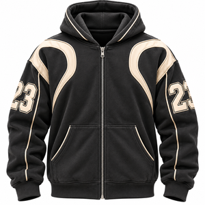 Sweat-shirt à capuche personnalisé brodé unisexe noir avec impression de lettres dorées, logo au dos, manches classiques, coupe ample, en molleton bouclette avec poche - Product Image 2