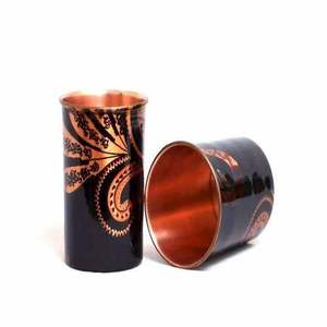 Verre à boire artistique en cuivre motif Paisley Midnight, vaisselle décorative réutilisable, article de bien-être haut de gamme, cadeau - Product Image 1