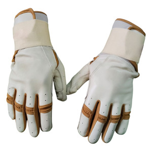 Gants de frappe de baseball SAAR INDUSTRIES en cuir blanc cassé de haute qualité, à manchette longue, pour gaucher, avec fermeture auto-agrippante et couleurs personnalisables - Product Image 2