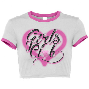 Women Crop Top shirt premium <b>combed</b> cotton jersey breathable pink contrast rib trim screen print logo Breathable Crop Top Shirts - Product Image 6