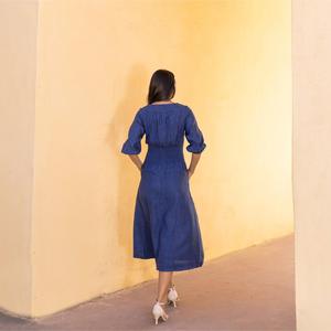 Women Vintage Style Cotton Linen Maxi <b>Dress</b> Short Sleeve V Neck Loose Fit Plain <b>Boho</b> <b>Summer</b> Midi <b>Dress</b> - Product Image 4