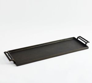 Vintage Rectangular Cast Iron Serving Tray with Handles <b>Rustic</b> Metal Decorative Platter for Ottoman <b>Coffee</b> <b>Table</b> and Home Decor - Product Image 3
