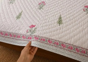 Elegant Summer Hand Block Print <b>Floral</b> Cotton <b>Quilt</b> Jaipuri Razai Boho Indian King Size Handmade Luxury Comforter - Product Image 3