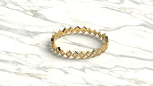 Bague éternité en or 18 carats avec diamants taille ronde, forme princesse, bande en zigzag, bague éternité complète empilable, bijoux fins pour femmes - Product Image 3