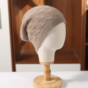 Bonnet en tricot unisexe en mélange de laine, tricoté à la main, couleur unie, bonnet d'hiver décontracté, 56-58 cm, adulte - Product Image 6