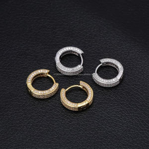 Premium Lab Grown Diamond 925 <b>Sterling</b> <b>Silver</b> Wide <b>Hoop</b> <b>Earrings</b> Two Tone Luxury Jewelry For Wholesale Buyers - Product Image 1