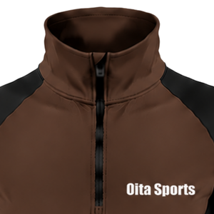Women Dark <b>Brown</b> Black Quarter Zip <b>Long</b> <b>Sleeve</b> Athletic Training <b>Top</b> Thumbhole Slim Fit Running Fitness Performance Sportswear - Product Image 3