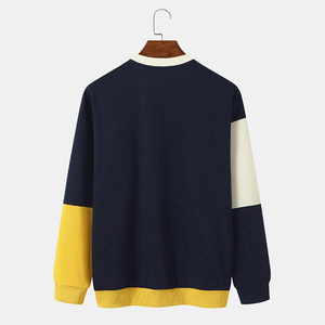 Men's Vintage Color Blocking Crew Neck Pullover Sweatshirt Regular Fit Knitted 100% Cotton Anti-Pilling Autumn Style - Product Image 5