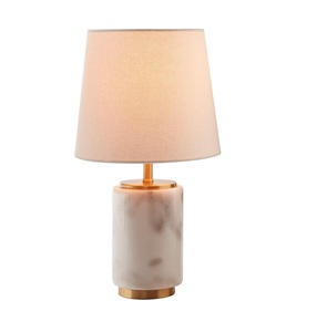 Modern Marble Accent Lamp Featuring Elegant Cylinder Silhouette Refined Metal Detailing And Warm Atmospheric <b>Illumination</b> - Product Image 4