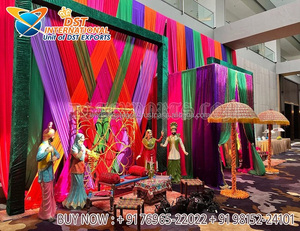 Escenario moderno y elegante para bodas asiáticas Configuración de ceremonia Mehndi Sangeet exclusiva Tema musulmán Decoración de escenario Mehndi elegante - Product Image 4