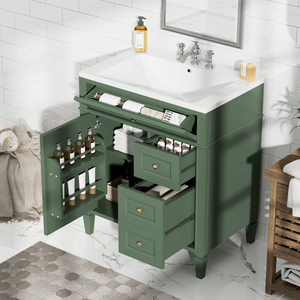 Mobile bagno moderno da 30 pollici con lavabo singolo integrato e 2 cassetti, elegante mobiletto contenitore a 2 ante con cassetto a ribalta - Product Image 3